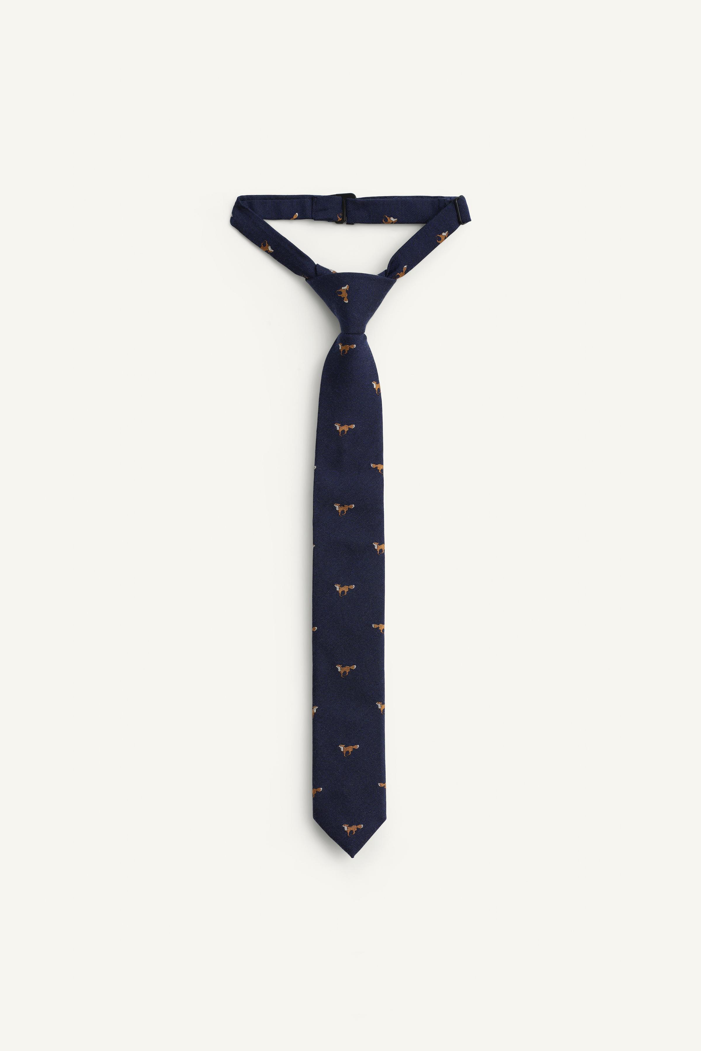 WOOL AND SILK TIE WITH EMBROIDERED FOXES LIMITED EDITION